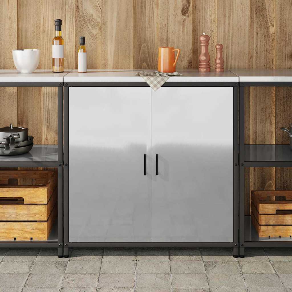 Kitchen Storage Cabinet with Shelf Silver Galvanised steel